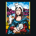 Affiche Mona Lisa Avec Ses Chats<br><div class="desc">Mona Lisa avec ses chatons. C'est la scène chaque fois que DaVinci allait nettoyer ses pinceaux.</div>
