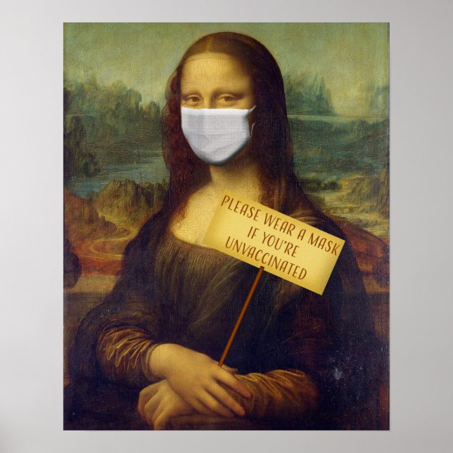 Affiche Mona Lisa dit s'il vous plaît porter un masque (Devant)