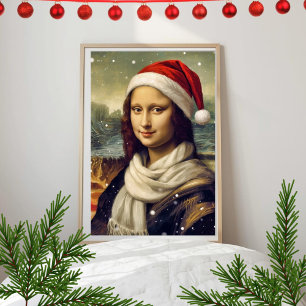 Affiche Mona Lisa en chapeau de Père Noël - ambiance festi