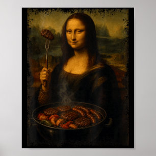 Affiche Mona lisa grillant au barbecue drôle