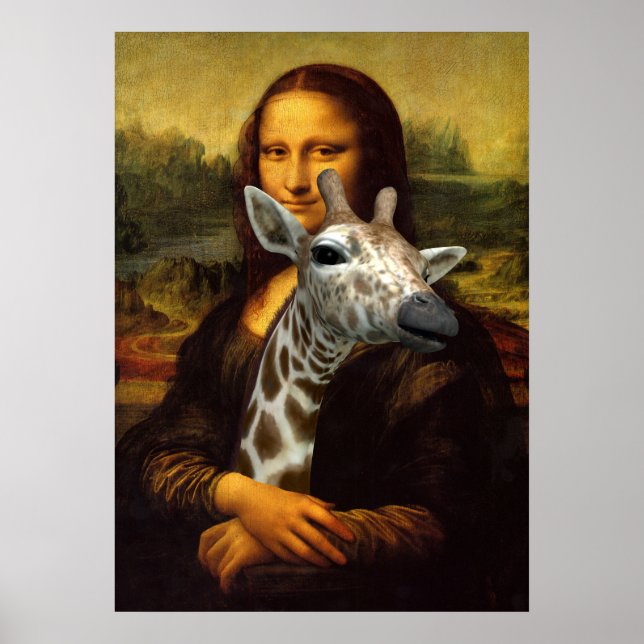 Affiche Mona Lisa Holds A Cute Giraffe (Devant)
