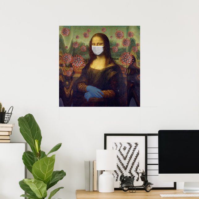 Affiche Mona Lisa masquée jouant la sécurité sanitaire (Bureau à domicile)