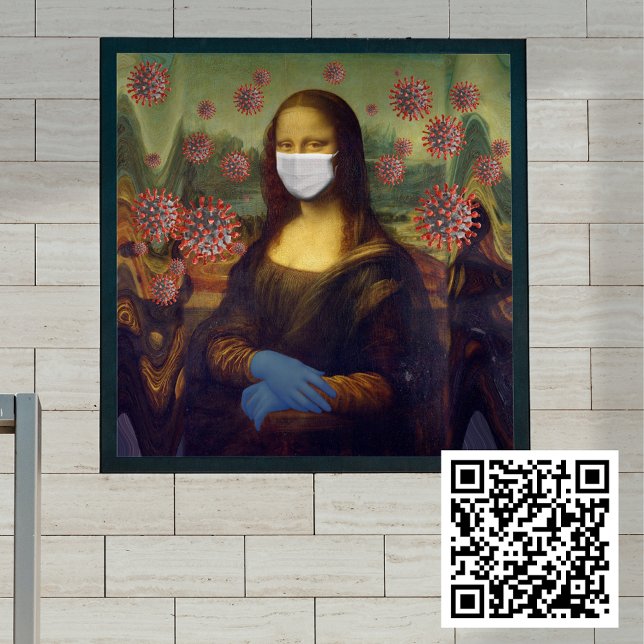 Affiche Mona Lisa Masquée Jouer En Sécurité Autour De Coro (Masked Mona Lisa Playing Safe Around Coronavirus Poster)