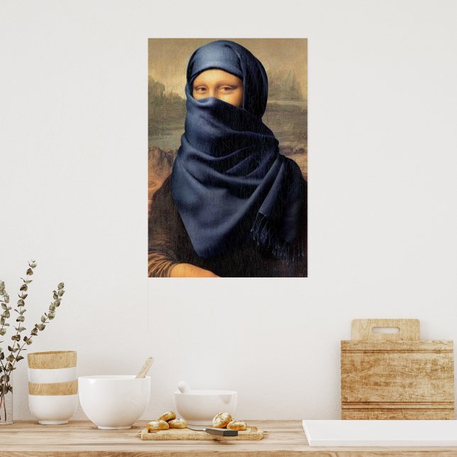 Affiche Mona Lisa portant un foulard Leonardo da Vinci (Cuisine)