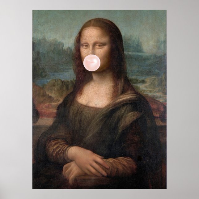 Affiche Mona Lisa soufflant un bubble gum rose  (Devant)