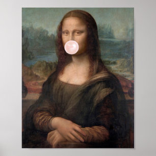 Affiche Mona Lisa soufflant un bubble gum rose