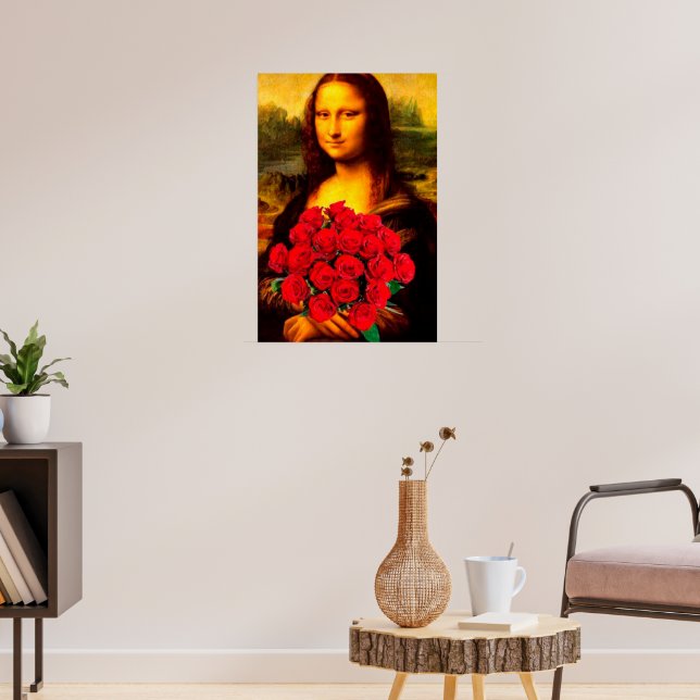 Affiche Mona Lisa tenant des roses rouges Leonardo Da Vinc (Salon 3)