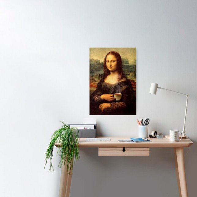 Affiche Mona Lisa tenant du thé chaud (Leonardo da Vinci) (Créateur téléchargé)