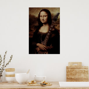 Affiche Mona Lisa tenant une guitare (guitariste) amour gu