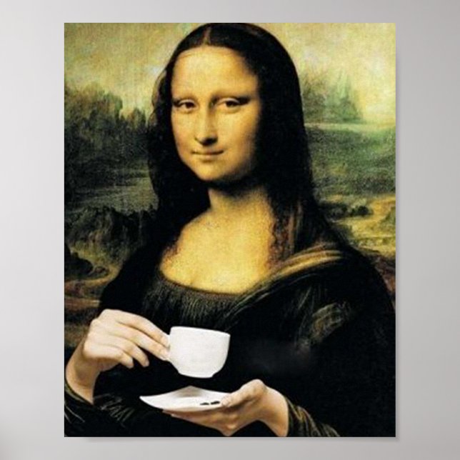 Affiche Mona Lisa tenant une tasse de thé Leonardo da Vinc (Devant)