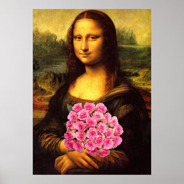 Affiche Mona Lisa With Bouquet Of Pink Roses (Devant)