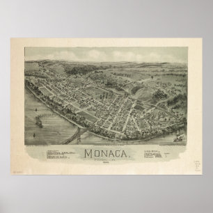 Affiche Monaca Pennsylvania 1900 Antique carte panoramique