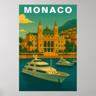 Affiche Monaco Méditerranée Vintage Port & Yacht