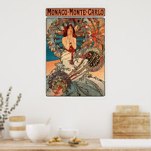 Monaco Monte Carlo Alphonse Mucha Art Vintage