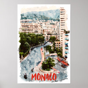 Affiche Monaco Retro Race Track French Riviera Travel