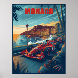 Affiche Monaco Vintage Auto Race Travel