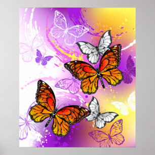 Affiche Monarch Butterflies on Purple Background