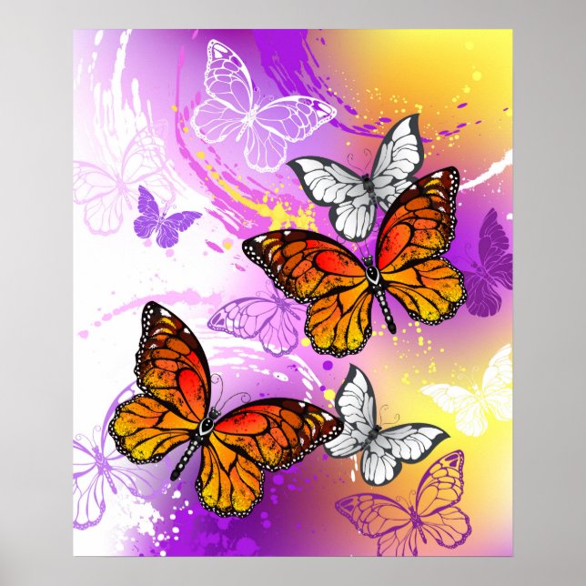 Affiche Monarch Butterflies on Purple Background (Devant)