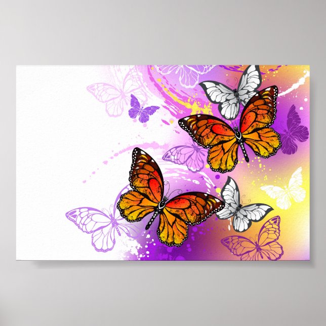 Affiche Monarch Butterflies on Purple Background (Devant)