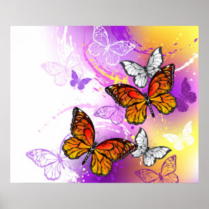 Affiche Monarch Butterflies on Purple Background