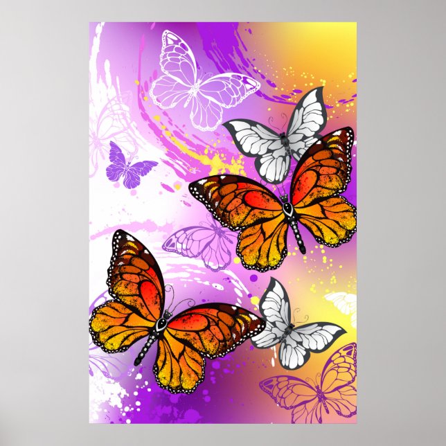 Affiche Monarch Butterflies on Purple Background (Devant)