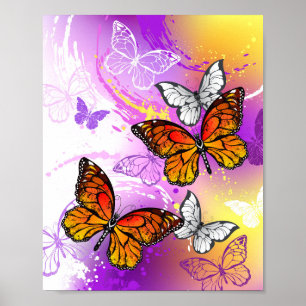 Affiche Monarch Butterflies on Purple Background