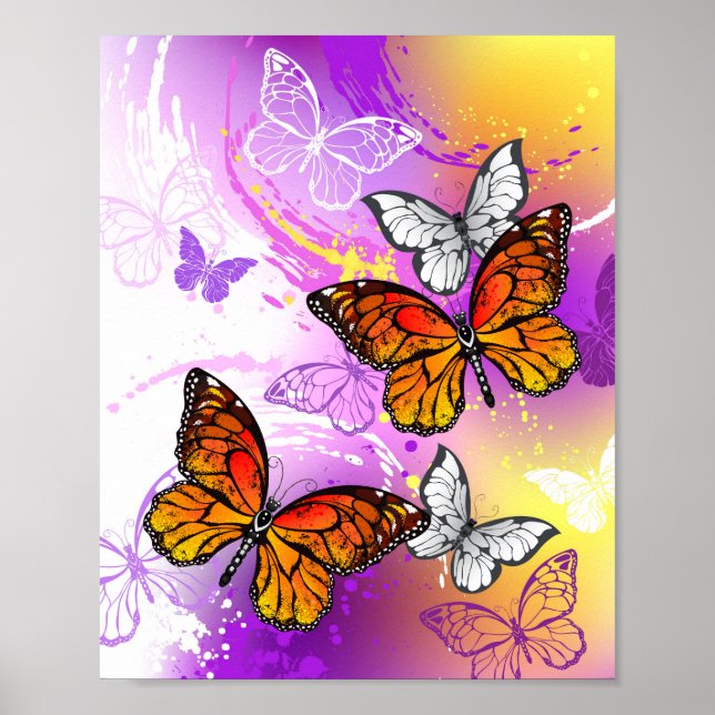 Affiche Monarch Butterflies on Purple Background (Devant)