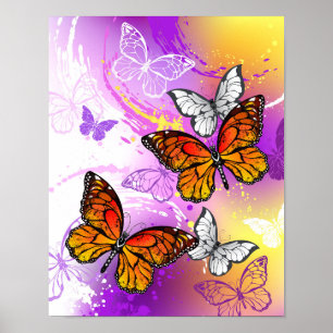 Affiche Monarch Butterflies on Purple Background