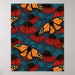 Affiche Monarch butterfly on red coneflowers