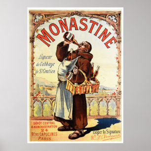 Affiche MONASTINE Moine Liqueur Et Alcool Vintage Français