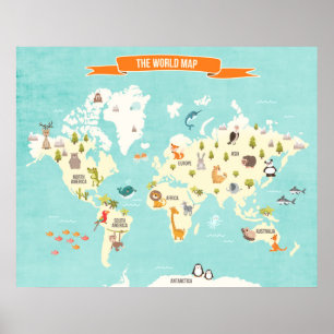 Affiche Monde Animal Autocollant mural Carte du mo