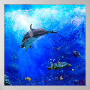 Affiche Monde des dauphins "VENT SUR L'EAU"