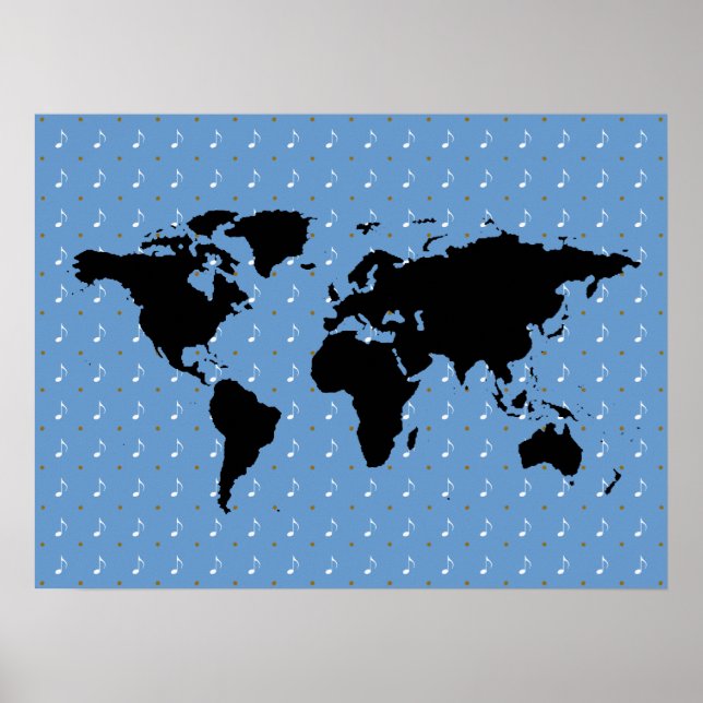 Affiche monde noir avec motif musical (Devant)