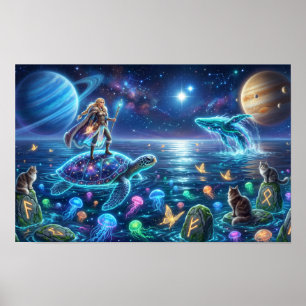 Affiche Monde Tortue Océan Cosmique — Art Fantastique Nord