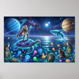 Affiche Monde Tortue Océan Cosmique — Art Fantastique Nord