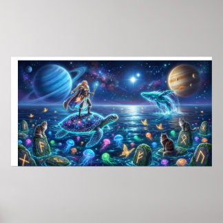 Affiche Monde Tortue Océan Cosmique — Art Fantastique Nord