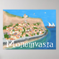 MONEMVASIA GRÈCE Ile Art Voyage Illustration