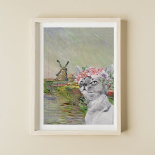 Affiche Monet Champ Tulipes and Fancy Cat