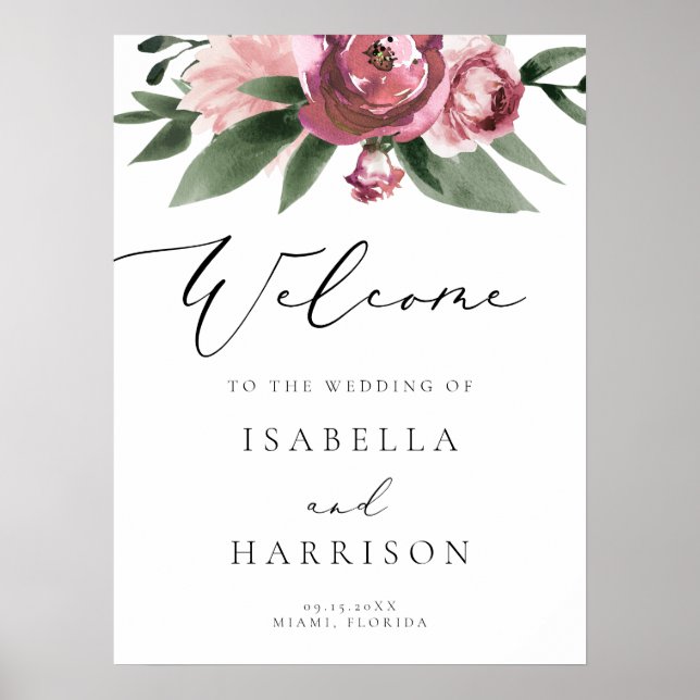 Affiche MONET | Dusty Rose Blush Floral Wedding Welcome (Devant)