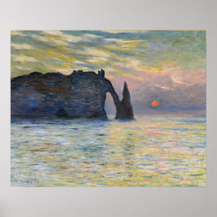Affiche Monet - Le Manneport, falaise à Etretat, coucher d