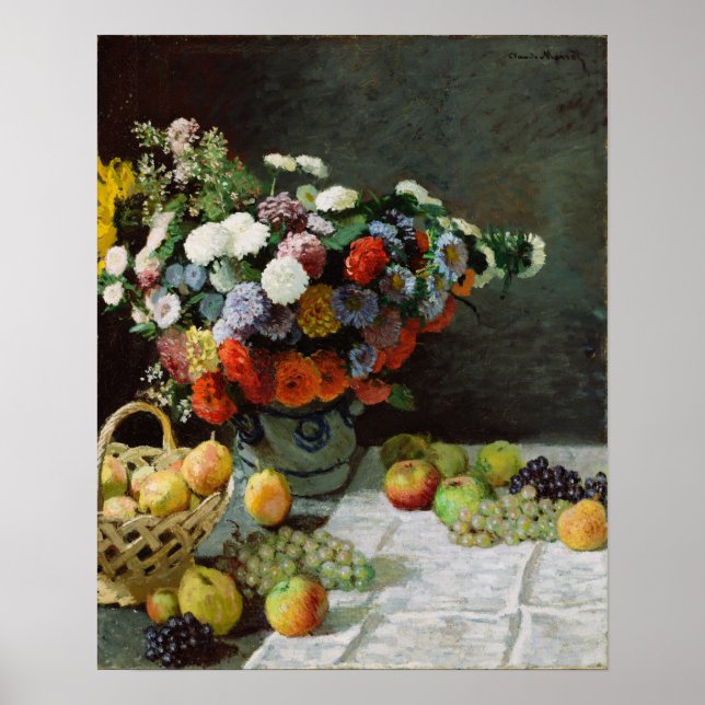Affiche Monet - Nature morte avec fleurs et fruits (Devant)