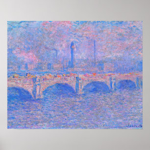 Affiche Monet - pont Waterloo, effet de lumière du soleil,