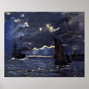 Affiche Monet - Un paysage marin avec navires au clair de 