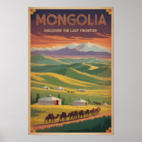 Mongolie Chameaux Yourte Illustration Art de Voyag