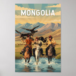 Affiche Mongolie Illustration Voyage Art Vintage