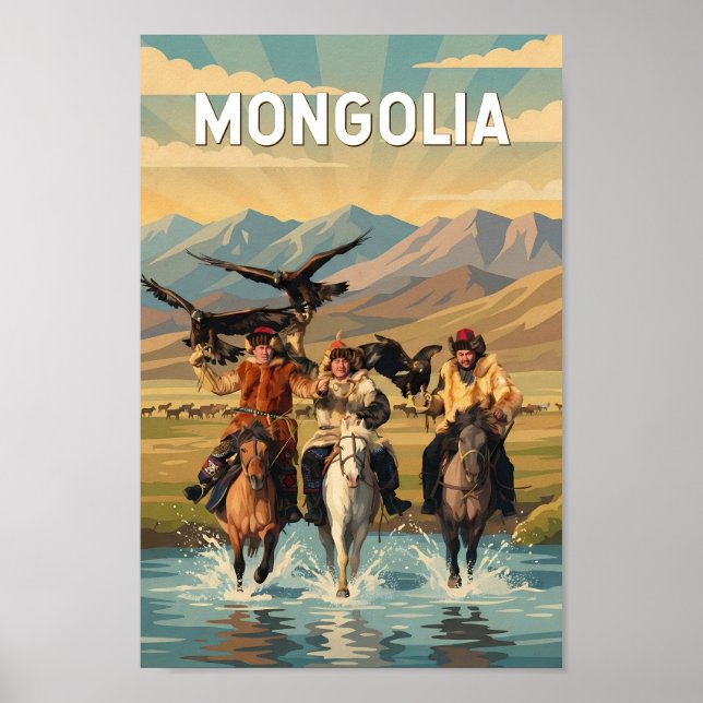 Affiche Mongolie Illustration Voyage Art Vintage (Devant)