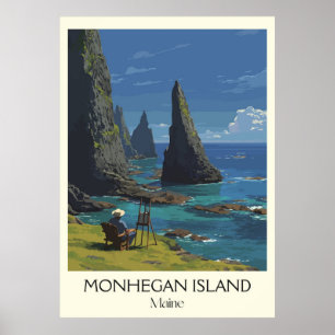 Affiche Monhegan Island Maine Vintage Coastal Cliffs Art