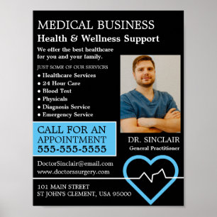 Affiche Moniteur cardiaque, médecin généraliste, infirmièr