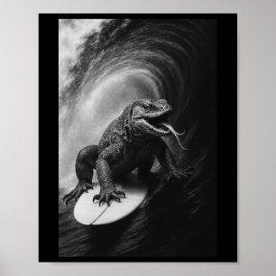 Affiche Moniteur de surf drôle Lizar selfie surfboard rept