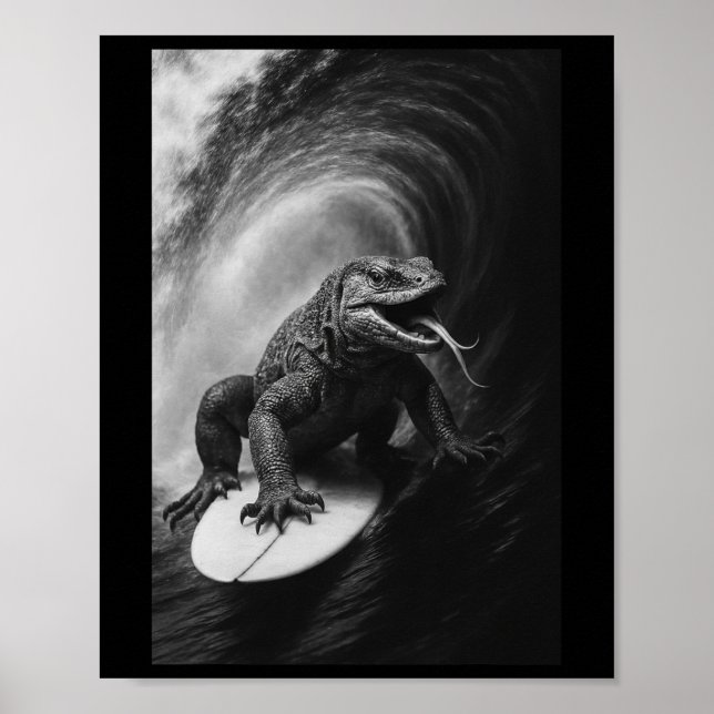 Affiche Moniteur de surf drôle Lizar selfie surfboard rept (Devant)